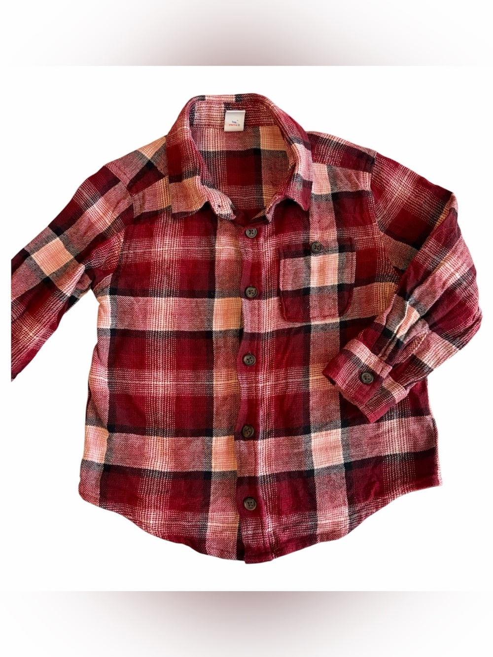 Old Navy Plaid Button-Up Flannel Shirt Boys Size 4T Red Black Pocket